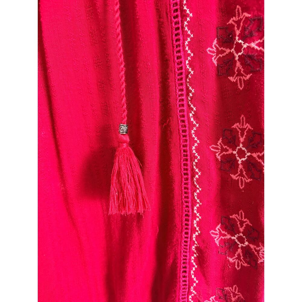 knox Rose Red embroidered Rayon Top Long Flare Sleeves Tassels XXL Boho Peasant - Picture 3 of 7